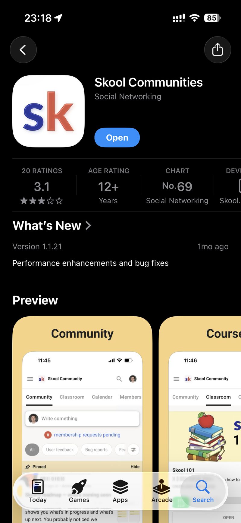 Trang ung dung Skool Communities tren App Store