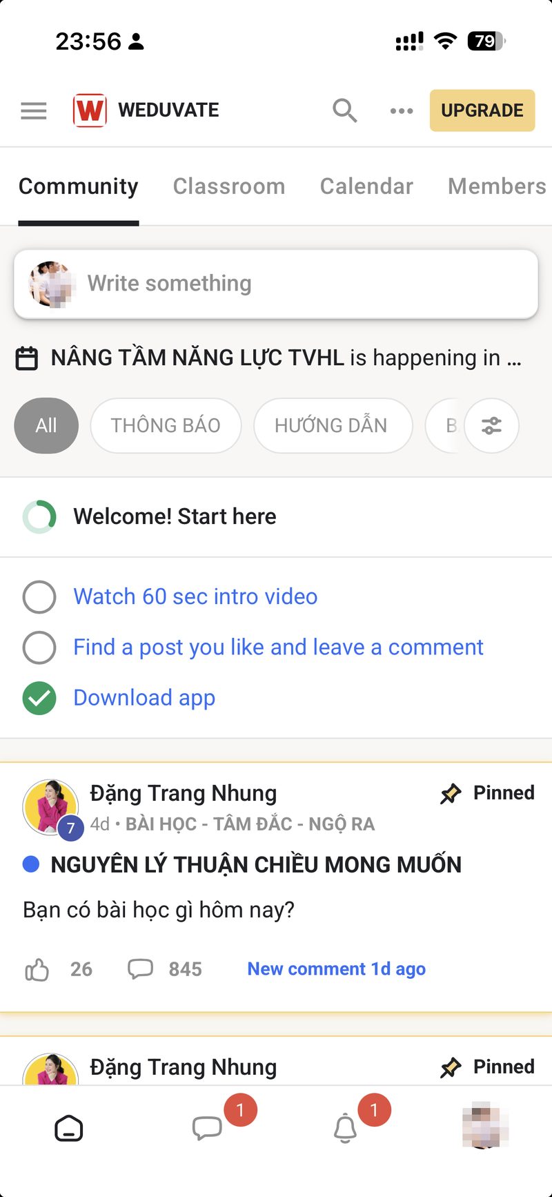 Giao dien cong dong WEDUVATE sau khi tham gia thanh cong