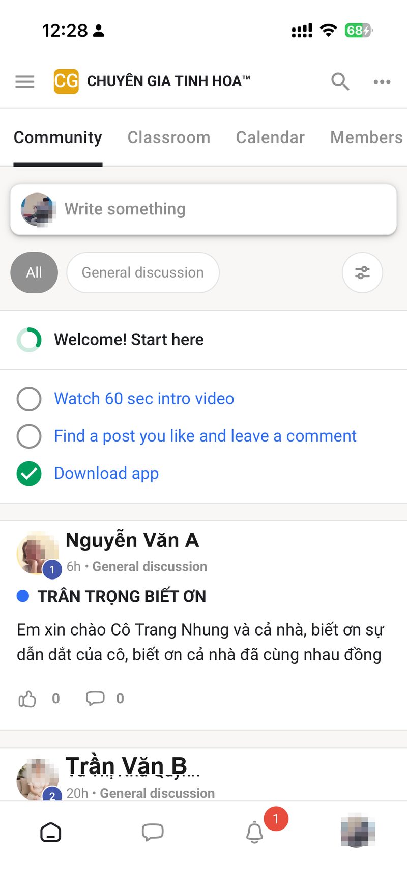 Giao dien cong dong CHUYEN GIA TINH HOA sau khi tham gia
