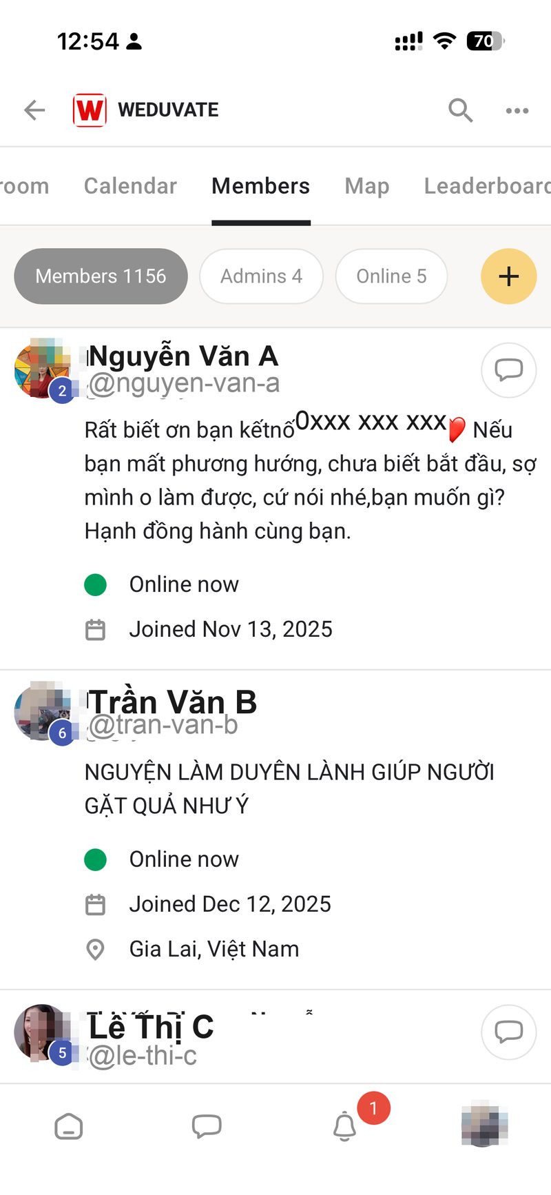 Khu vuc Members tren WEDUVATE voi danh sach thanh vien