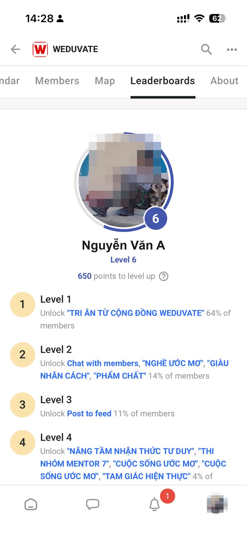 Tab Leaderboards voi huy hieu cap bac va thang level